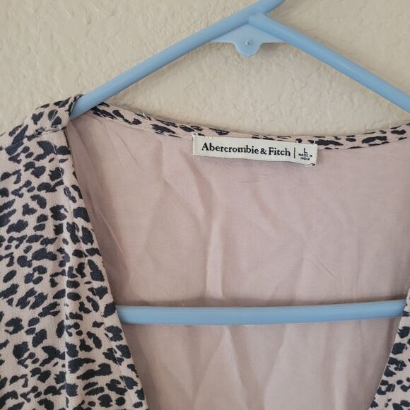Abercrombie & Fitch Swing Mini Dress Size Large Pockets Button Animal Print Tie - Picture 2 of 7